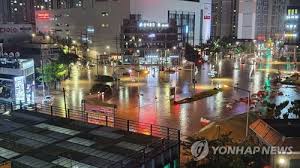 釜山（プサン）に集中豪雨