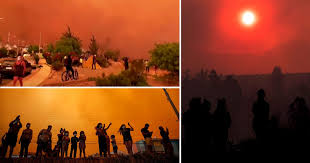 南米チリで大規模な火災により空がオレンジ色