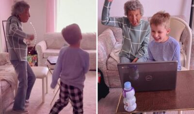 6歳ひ孫のオンライン授業に参加、102歳ひいおばあちゃん